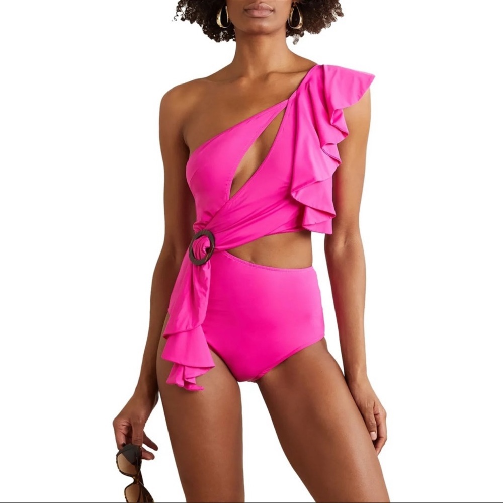 PATBO Neon One Shoulder One Piece in Flamingo Hot Pink Sexy Cut Out Swimsuit XL